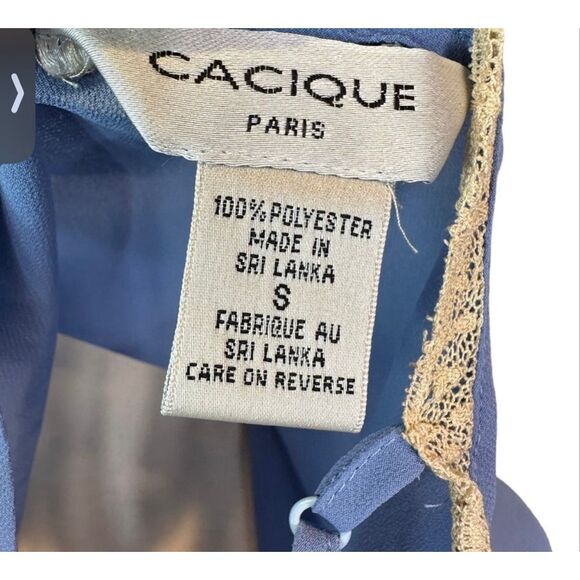 Cacique Paris Blue Sheer Lace Chemise Adjustable Straps Nightgown Lingerie Small - Picture 5 of 6